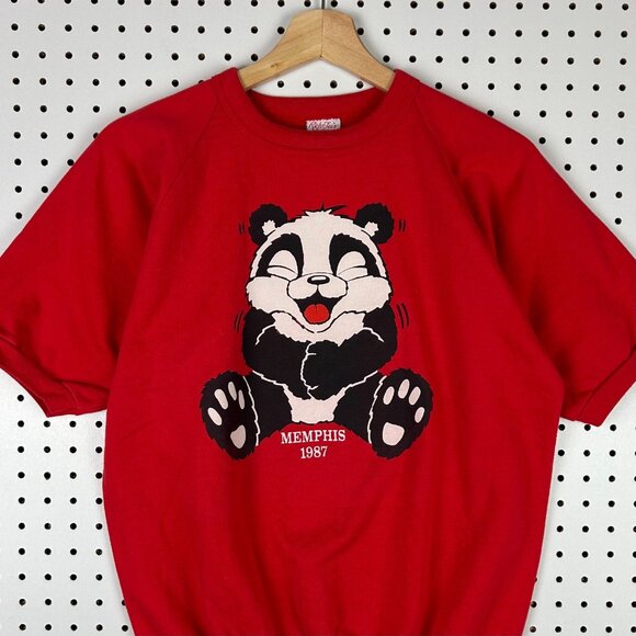 Memphis Zoo Panda Bear Crewneck Medium 80s Sweatshirt Red Short Sleeve 1980s Vtg - Picture 2 of 6